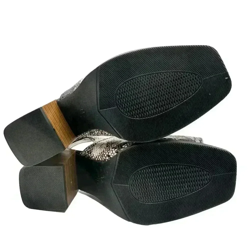 Vince Camuto Sovetta Leather Open Toe‎ Block Heels Snake Embossed Size M 6/6.5 - Picture 9 of 11